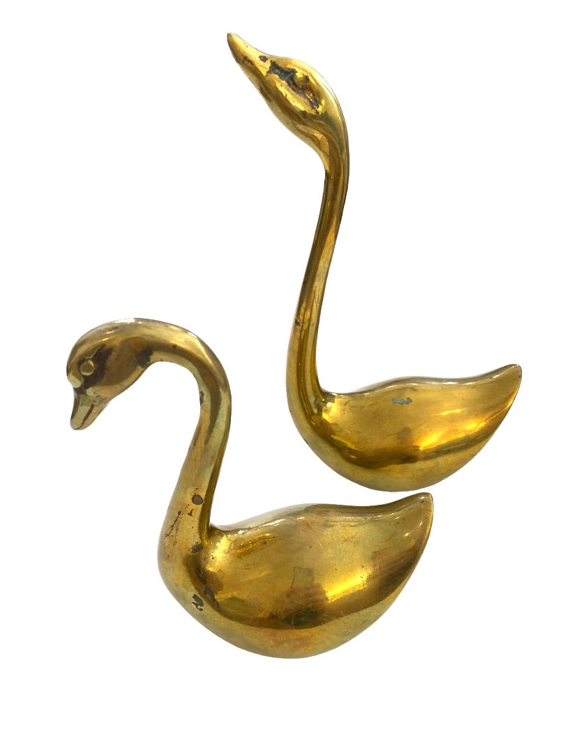 Vintage Brass Swan Statues Figures Set of Two