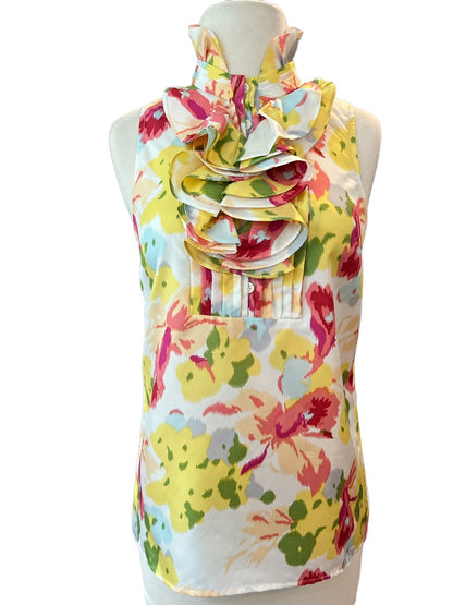 0 J. Crew Silk Sleeveless Watercolor Floral Ruffled Collar Blouse