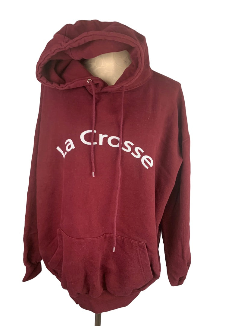 XXL Adult Pullover Burgundy Hoodie Lacrosse Wisconsin Pocket Unisex
