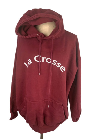 XXL Adult Pullover Burgundy Hoodie Lacrosse Wisconsin Pocket Unisex
