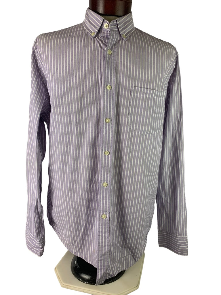 Large Tailored by J.Crew Men's Striped Button Down Dress Shirt Purple White 50552