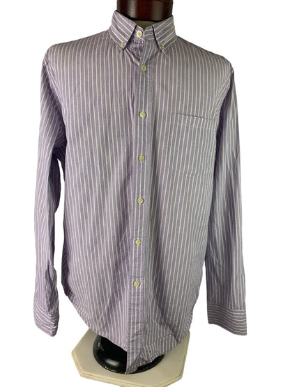 Large Tailored by J.Crew Men's Striped Button Down Dress Shirt Purple White 50552