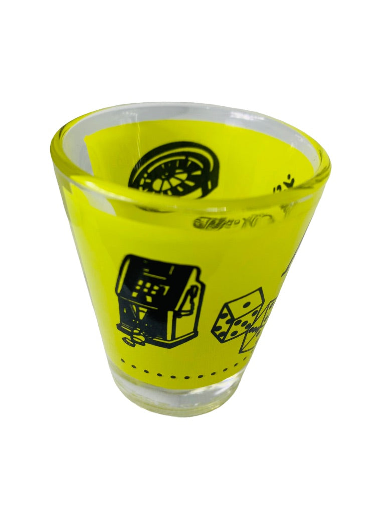 Atlantic City New Jersey Shot Glass Souvenir Barware 2.5"h x 2" Top Diameter Yellow Black