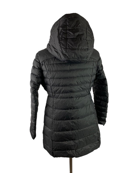 Small Oralay Women's Black Puffer Coat Below Hip Length Pockets Removable Hood