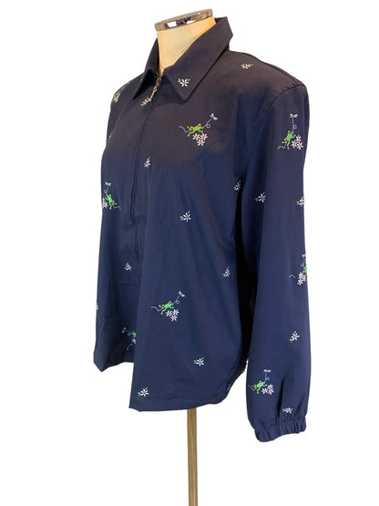 8 Alfred Dunner Women's Navy Blue Full Zip Spring Jacket Navy Blue Embroidered Frogs