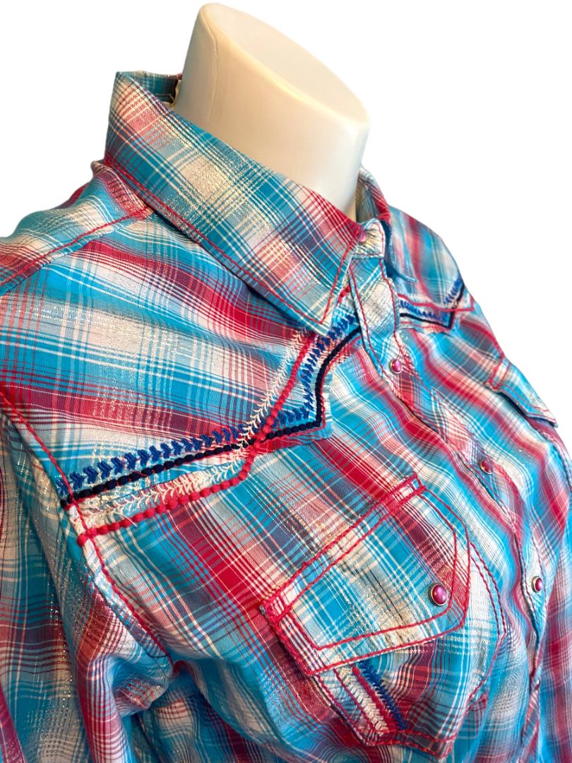 XXL Ariat Women's Plaid Western Snap Front Shirt Rockabilly Metallic Accent