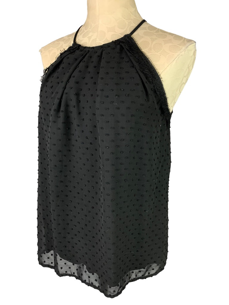 Small Alpha Women's New Black Swiss Dot Swing Blouse Lined Made in USA