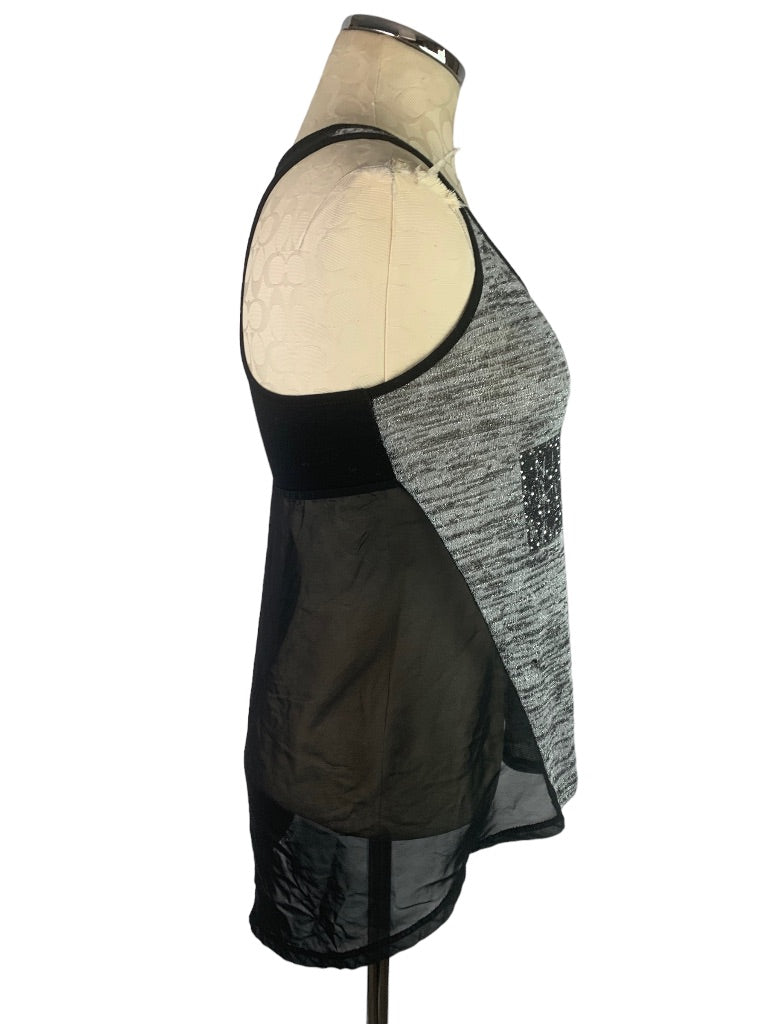 Small Unbranded Black Gray Women's Tank Cross Embellished Sheer Back Top