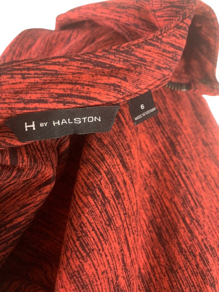 6 H by Halston Women's Red Black Space Dye Full Zip Collarless Jacket