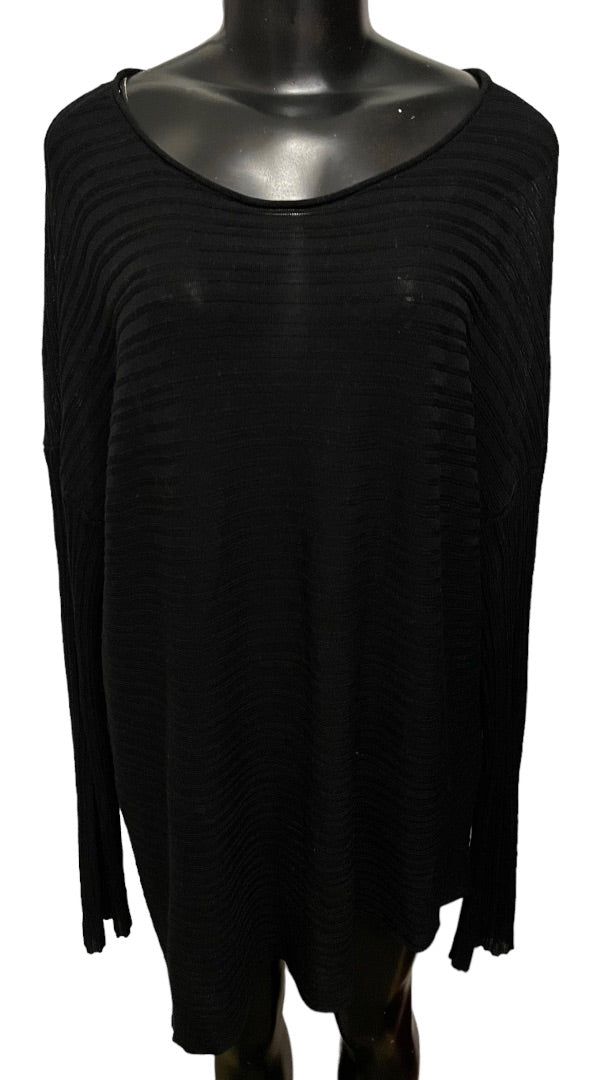 XL Eileen Fisher Women's Sheer Ribbed Long Sleeve Asymmetrical Hem Black Sweater