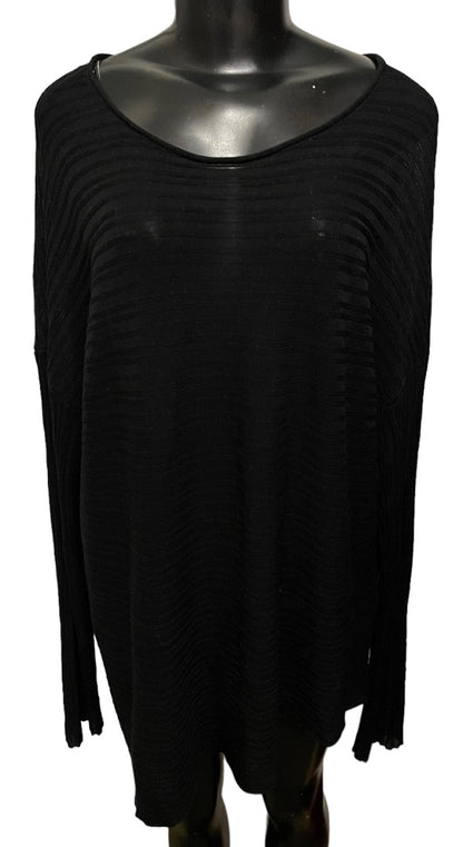 XL Eileen Fisher Women's Sheer Ribbed Long Sleeve Asymmetrical Hem Black Sweater