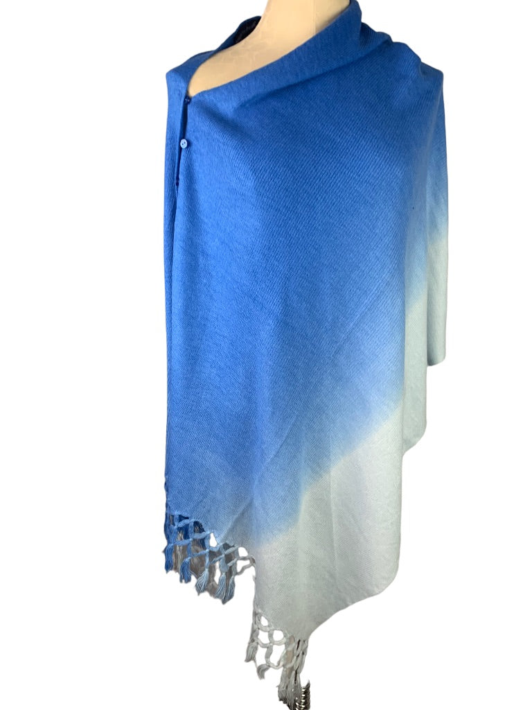 One Size Marvelush for Layers by Lizden Blue Ombre Fringed Poncho Button Up