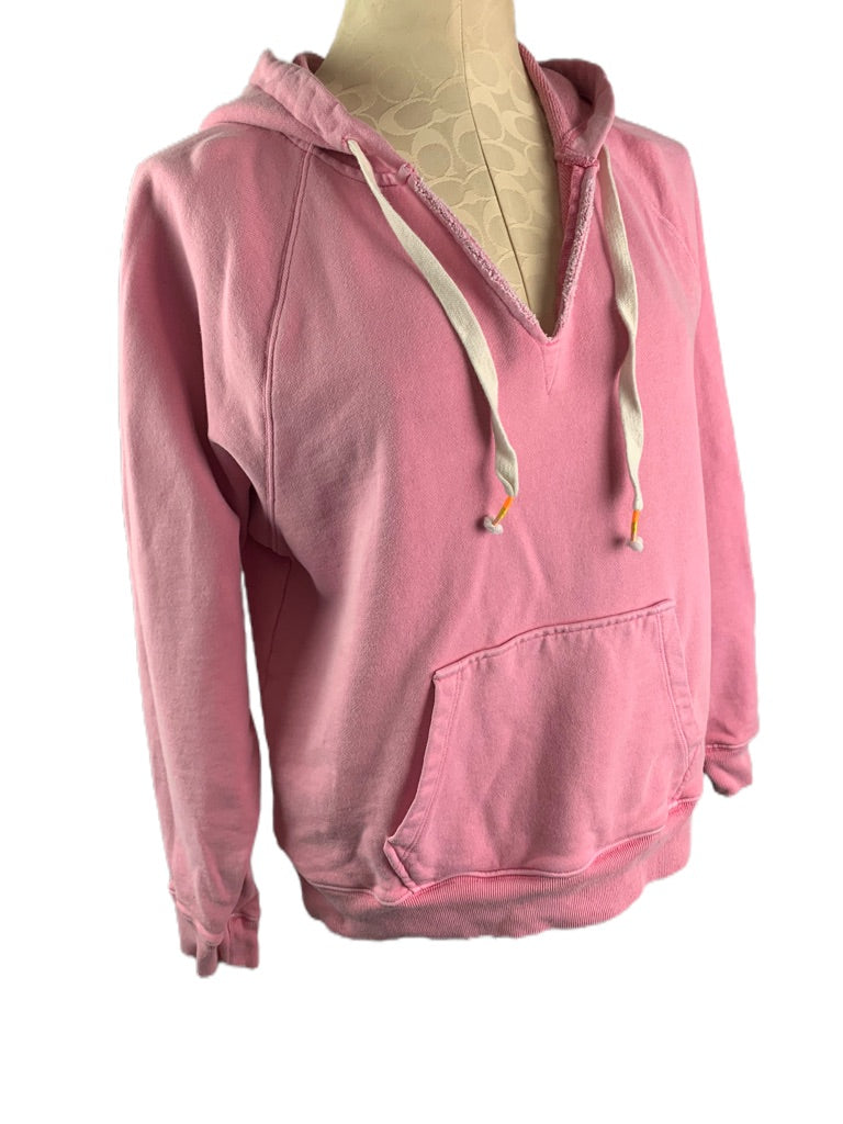 Medium J.Crew Women's Pink Pullover Hoodie Terry V-Neck Style#AJ640