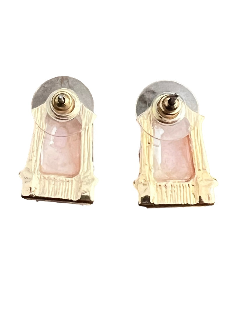 Pink Geometric Post Earrings Goldtone