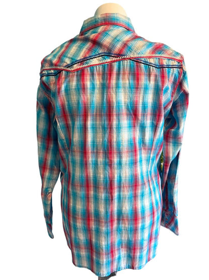 XXL Ariat Women's Plaid Western Snap Front Shirt Rockabilly Metallic Accent