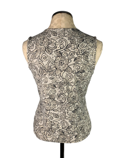 Small Croft & Barrow Women's V-Neck Sleeveless Stretch Tank Tan Black Floral