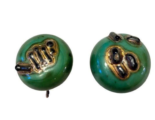 Vintage Green Abstract Dot Clip On Non-Pierced Earrings Goldtone .75"