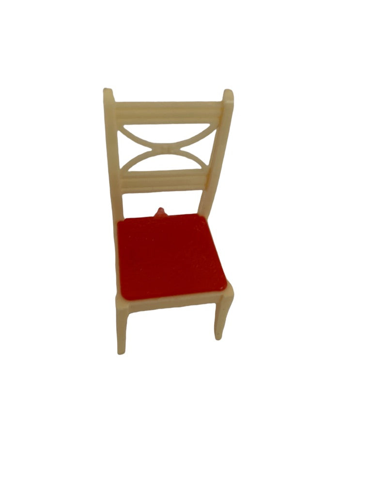 Vintage A Renewal K63 Miniature Dollhouse Plastic Chair Ivory and Red