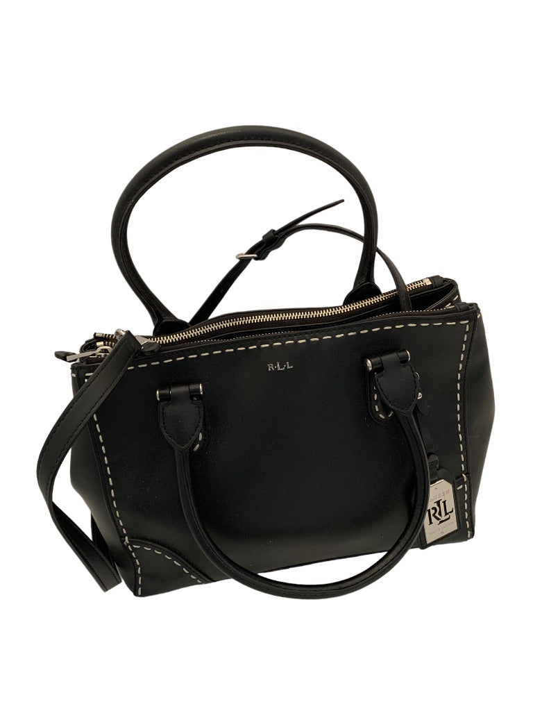 Lauren Ralph Lauren Black Lether Newbury  Double Zip Satchel Removable Shoulder Strap