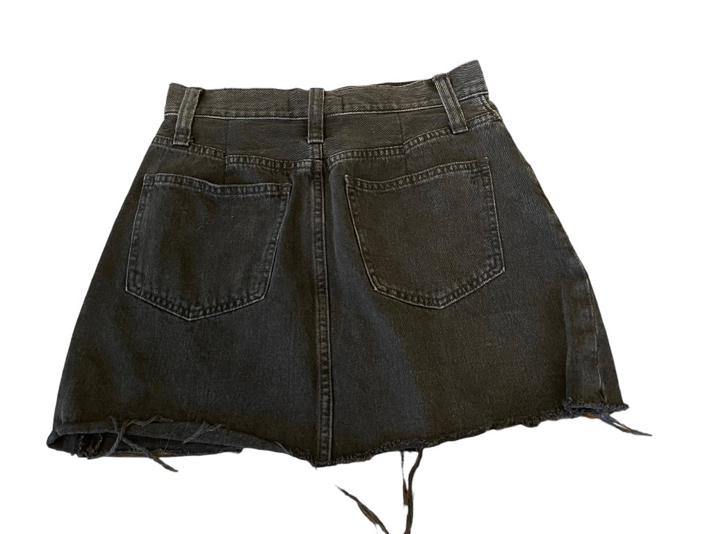 26 Madewell Rigid Denim A-Line Frayed Hem 4 Button 4 Pocket Skirt Black Jean