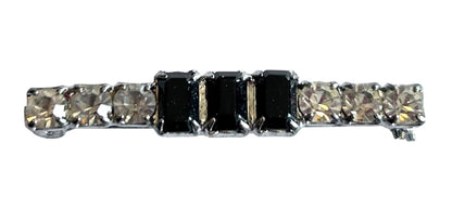 Vintage Rhinestone Bar Brooch Silvertone Clear Black 1.5"