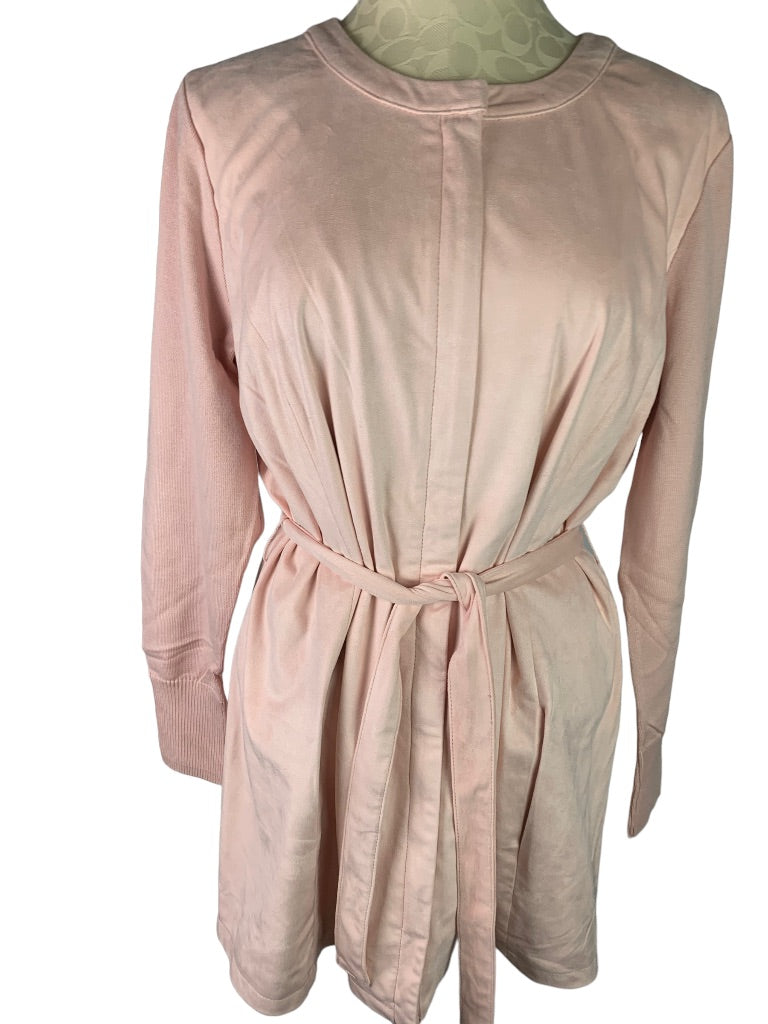 14 H by Halston Women's Pink Faux Suede Belted Dress Knit Sleeves Lined