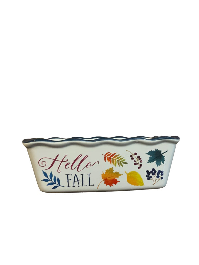 Nantucket "Hello Fall" Ceramic Mini Loaf Pan 6.5" x 3.5" x 2 1/4"h