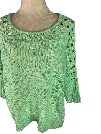 Small Twiggy London Light Green New Women's Loose Knit Sweater Embellished