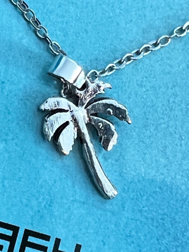 NEW EAFY Silver Palm Palmetto Tree Pendant Necklace 16" + 2" ext