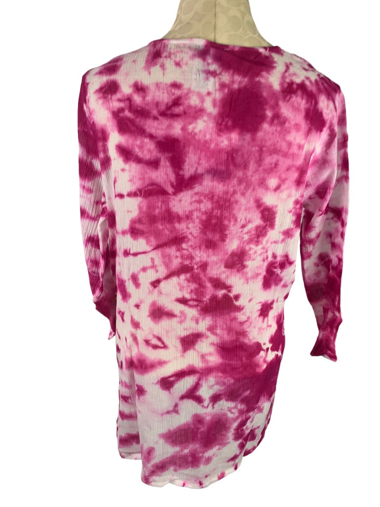 Large OSO Originals Tie Dye Fuschia Tunic New Beaded Neckline Lightweight