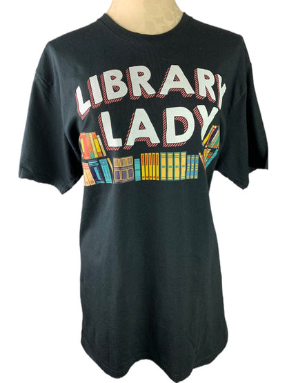 XL "Library Lady" Black Graphic Print T-Shirt Short Sleeve