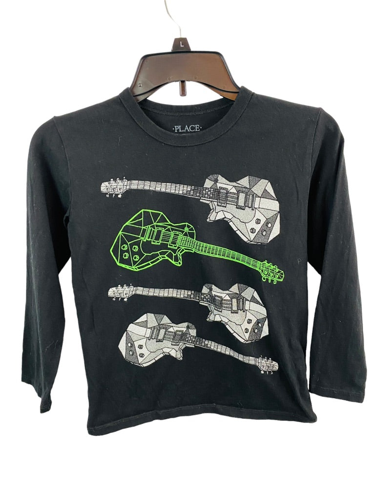 Medium (7/8) Place Boy's Youth Black Long Sleeve Tshirt Electric Guitar