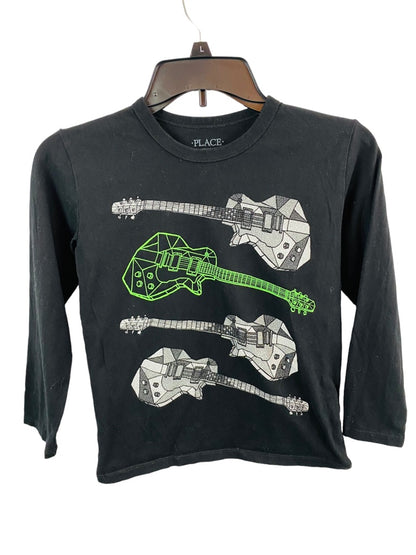 Medium (7/8) Place Boy's Youth Black Long Sleeve Tshirt Electric Guitar