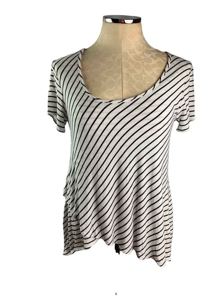 Small Bobeau Women's Black White Striped Short Sleeve Tshirt Layered