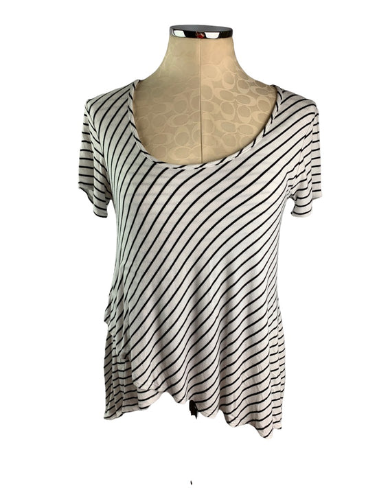 Small Bobeau Women's Black White Striped Short Sleeve Tshirt Layered