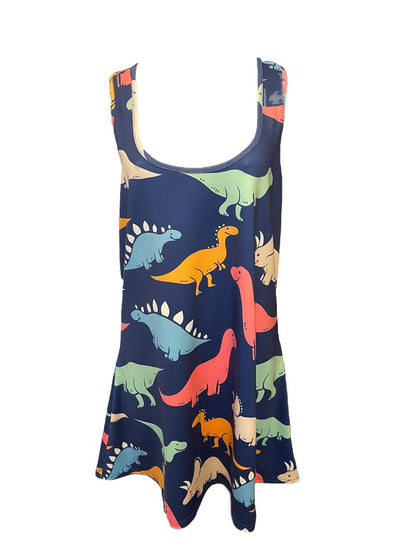 8 Dressfo Dinosaur Print Sleeveless Dress Racerback Tank Blue