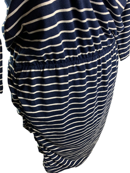 Small Hatley Blue White Striped Jersey Knit Pullover Dress Rouched Sides