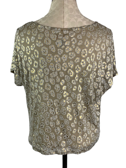 Medium Petite Ruby Rd. Women's Sheer Tie Waist Embellished Brown Tan Tshirt