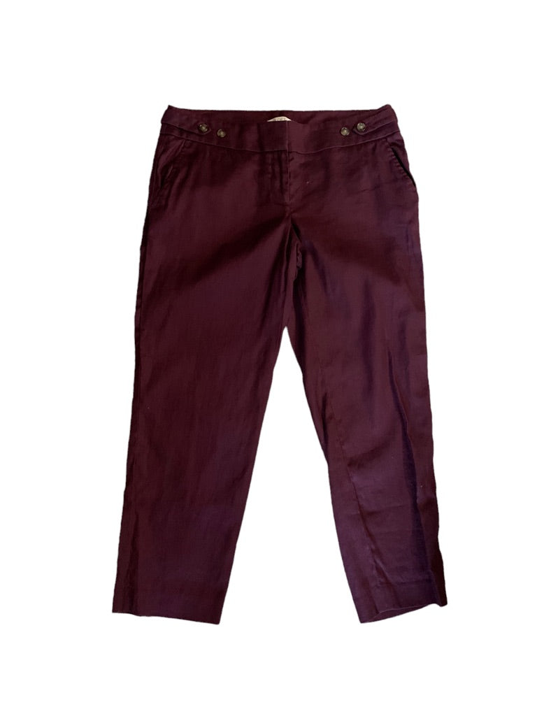 4P LOFT Petites Women's Merlot "Marisa" Crop Pants Linen Blend