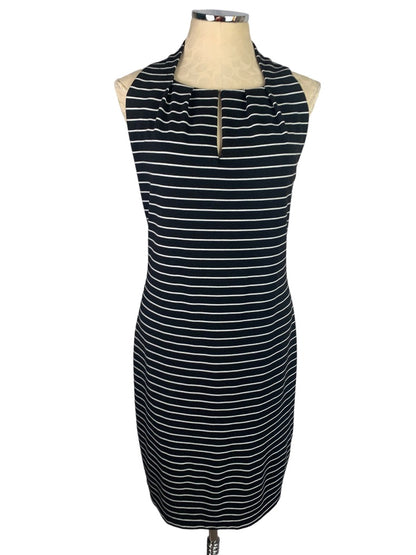 Medium Max Studio Black White Striped Sleeveless Sheath Dress Ribbed Knit