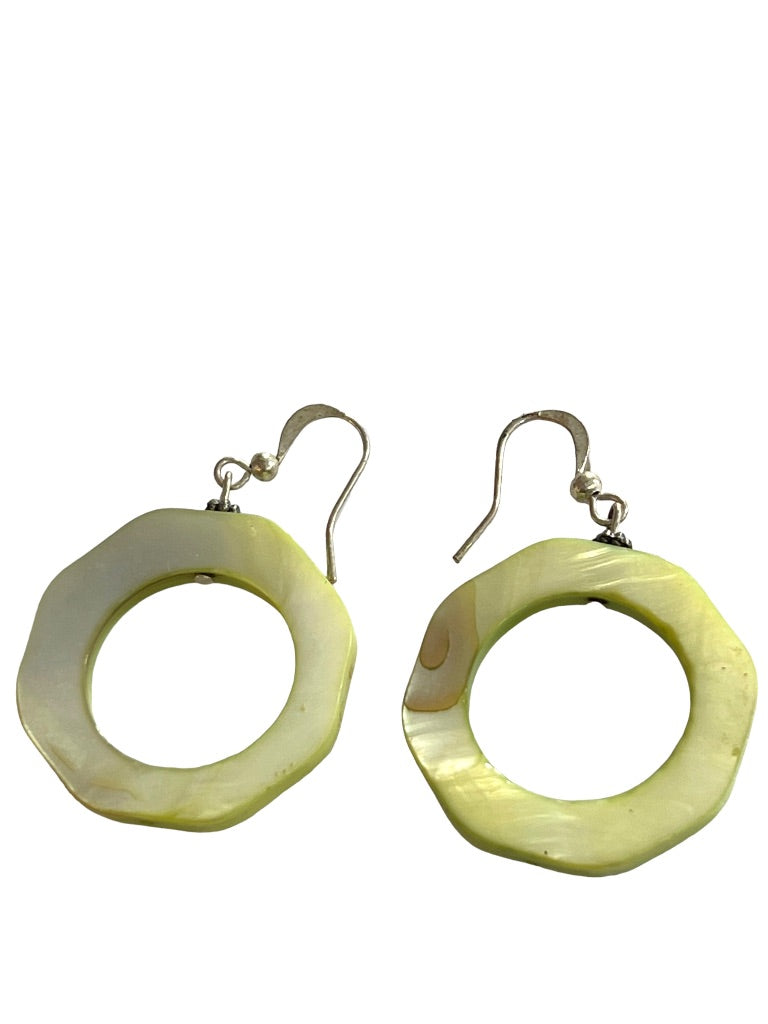 Citron Green Tagua (?) Octagonal Dangle Earrings Pierced