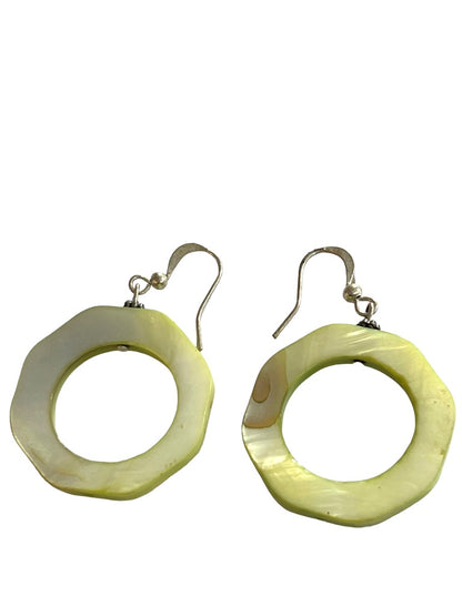 Citron Green Tagua (?) Octagonal Dangle Earrings Pierced