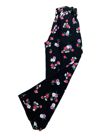 Small Express Pull On Floral Print Women's Pants Pockets Tie Belt