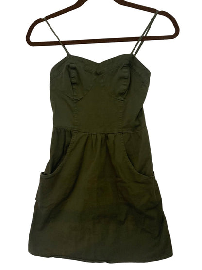 XS Mossimo Army Green A-Line Dress Spaghetti Strap Pockets Back Zip