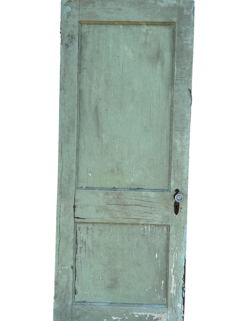 Antique 2 Panel Solid Wood Door Architectural Salvage 78"h x 29 3/4"w Green