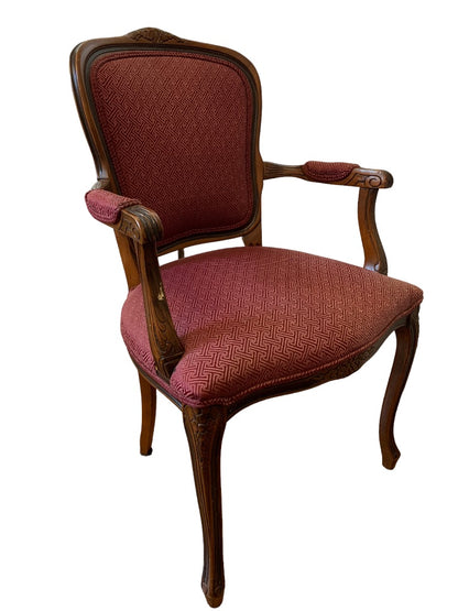 Vintage French Louis XV Style Open Armchair Sturdy Burgundy Upholstery