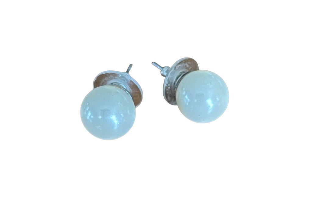 Faux Pearl Stud Post Pierced Earrings White 14mm