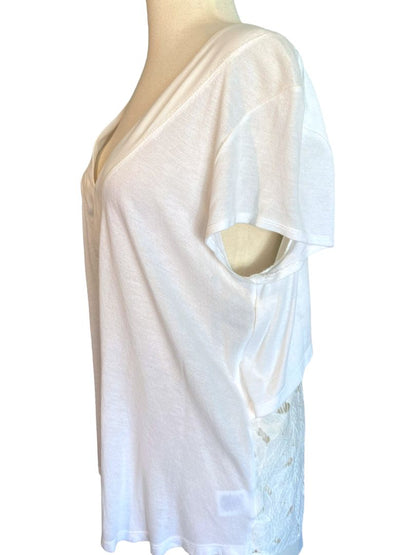 Large Deletta White Hi-Lo Floral Lace Back Tunic Blouse Anthropologie