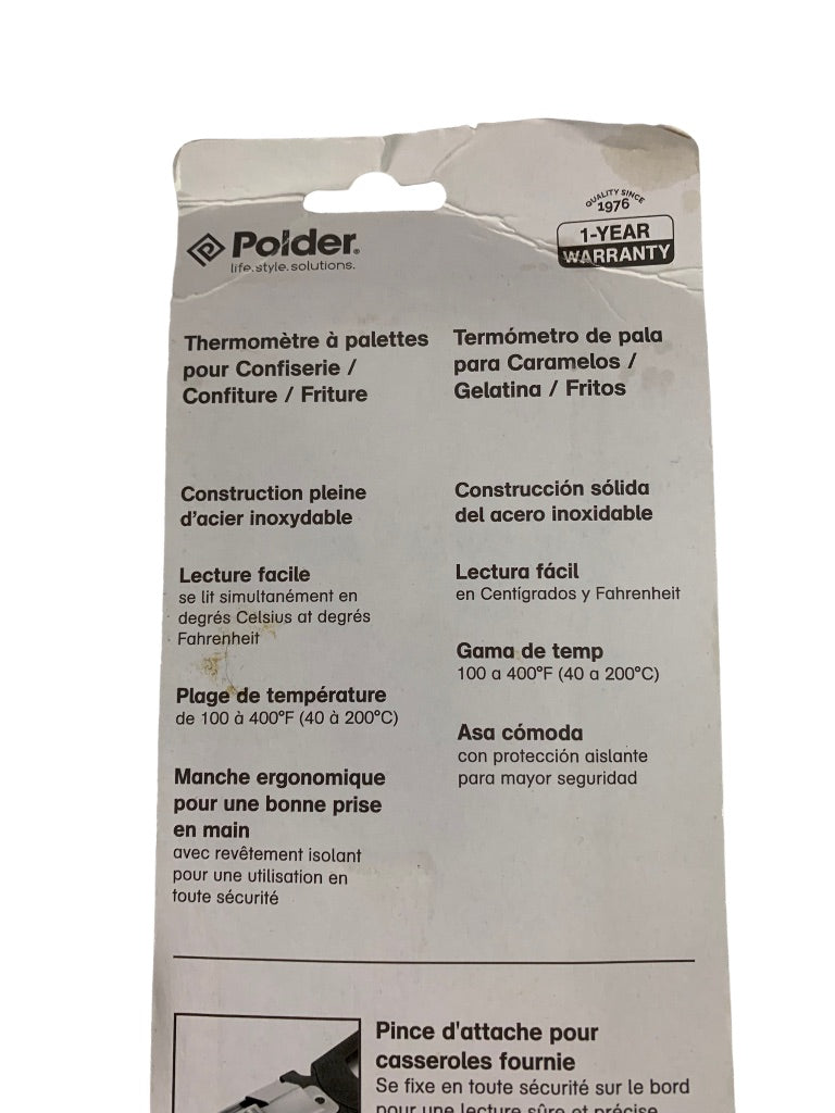 Polder Paddle Thermometer Candy Jelly Deep Fry THM-515 Pot Clip