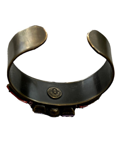 Loren Hope Vintage Brass Cuff Bracelet Statement Rhinestone